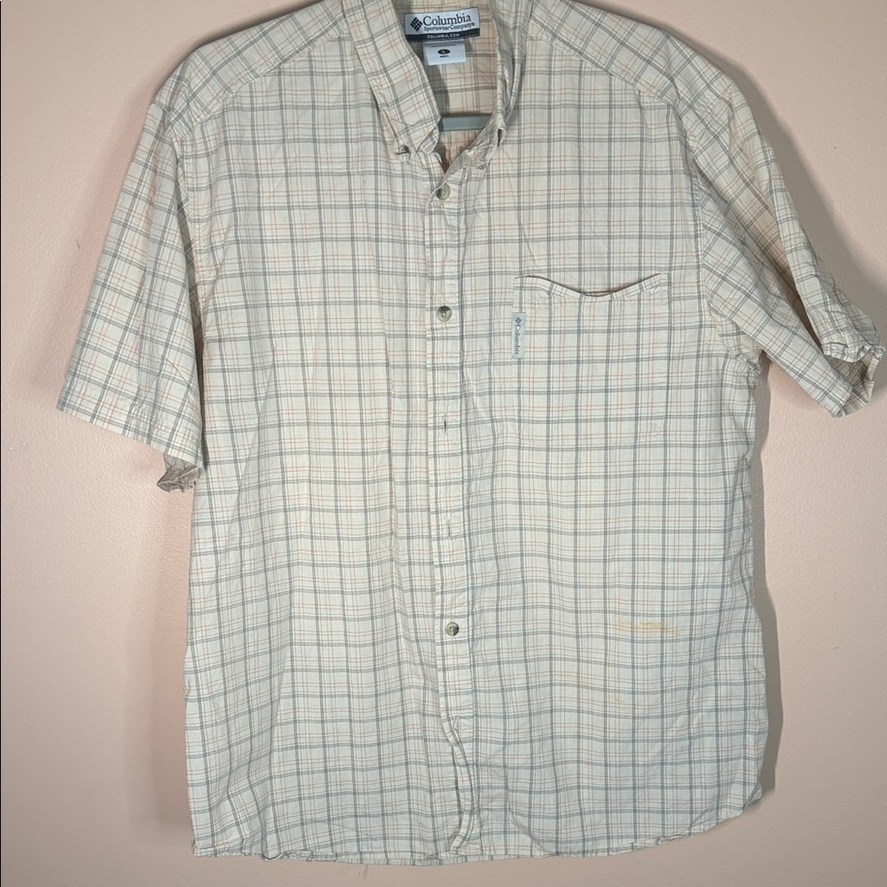Columbia Men's Casual Cream Plaid Shirt